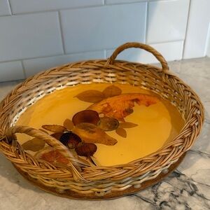 Vintage Wicker Tray Encased with Dried Flowers